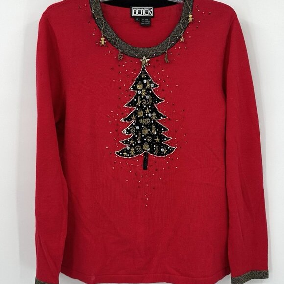 BEREK UGLY CHRISTMAS SWEATER dangly charms beaded christmas tree holiday XL - Picture 1 of 9